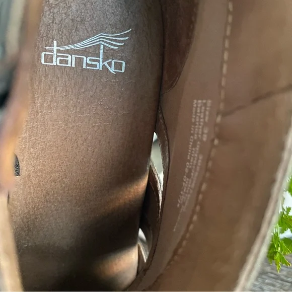 Dansko Delphina Leather Platform Peep Toe Block Heel Clog Booties 38 Aged Bronze - Picture 13 of 16